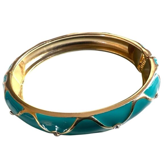 Turquoise Enamel Wave Hinged Bangle Bracelet - Picture 1 of 6